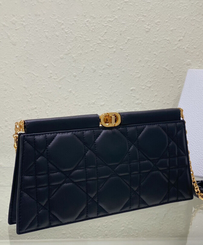 Christian Dior Caro Colle Noire Clutch With Chain